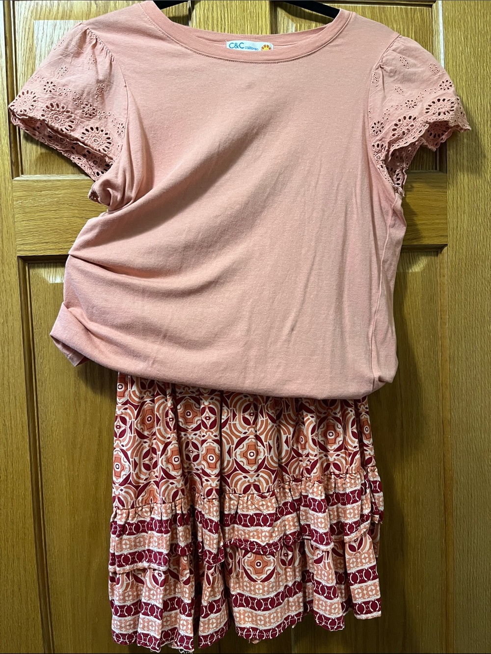 Rachel Zoe Pink and Red Printed Skirt. C & C top